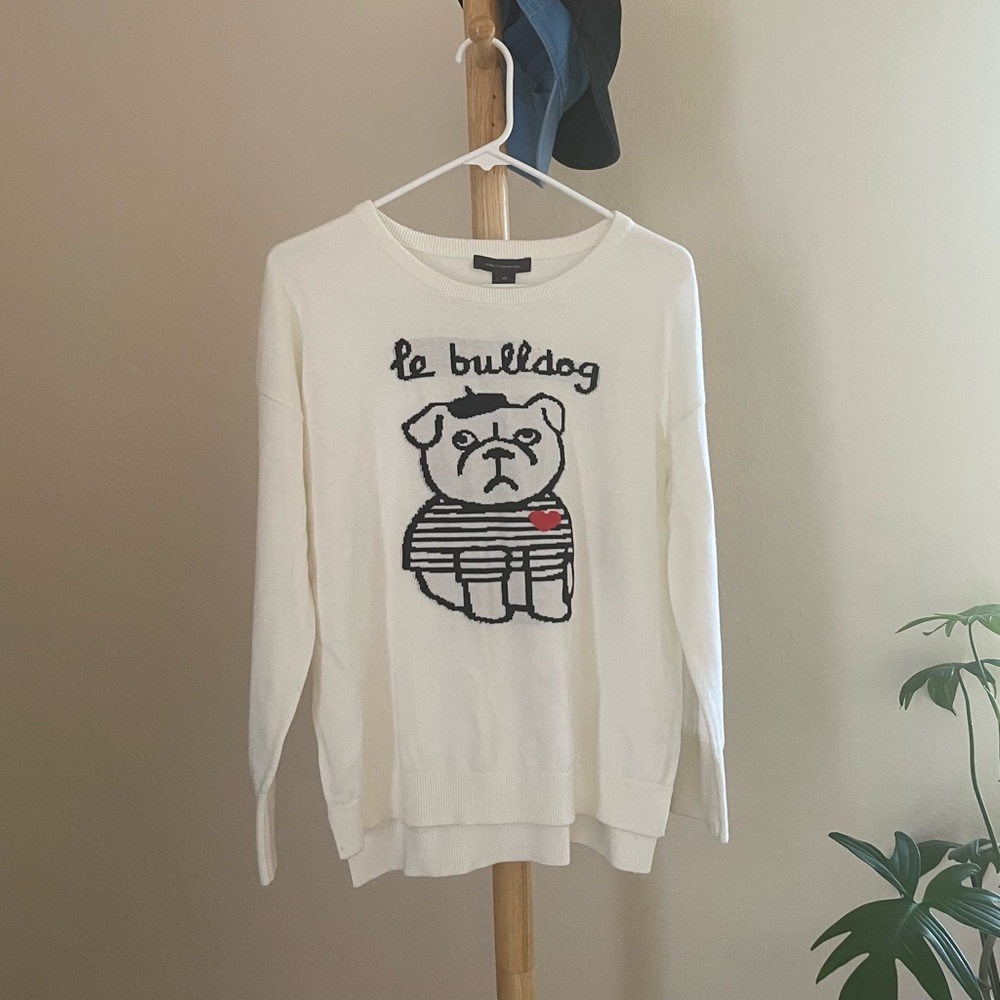 Le Bulldog French Connection white long sleeve knit sweater 100% cotton - Picture 1 of 4